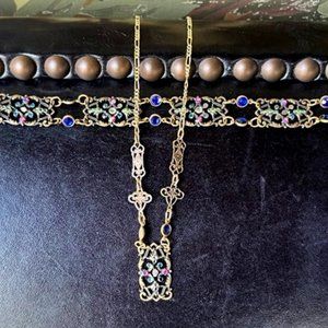 Faceted Crystal and Antique Brass Bracelet and Matching Necklace